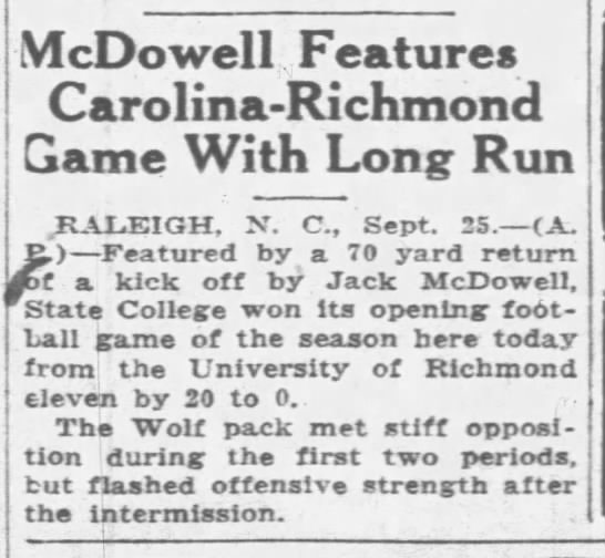 McDowell Features Carolina-Richmond Game With Long Run - 