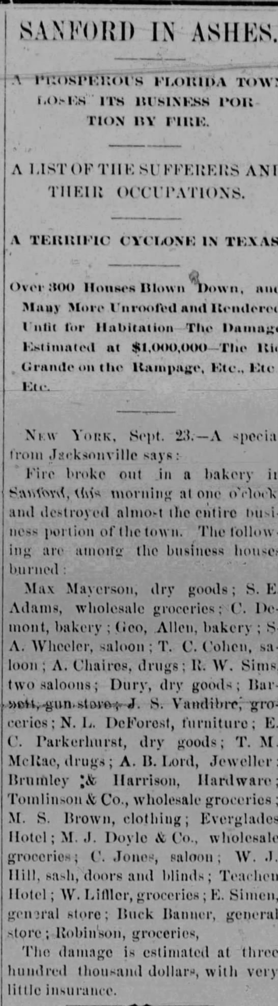 Sanford Fire Sept 1887 - 