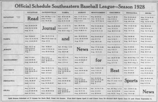 1928 Southeastern League schedule - 