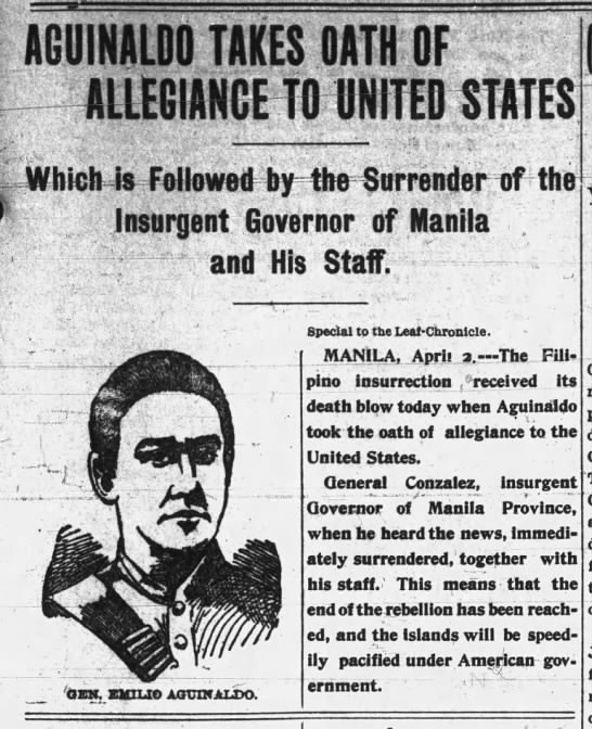 Philippine leader Emilio Aguinaldo takes oath of allegiance to the United States - 