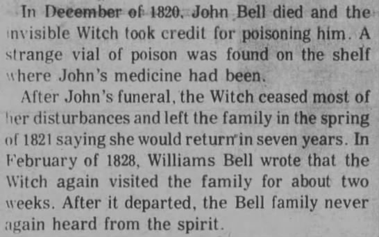 The witch took credit for Bell's death, then disappeared - 