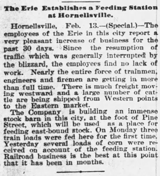 The Erie Railroad built a stock barn in Hornell - 