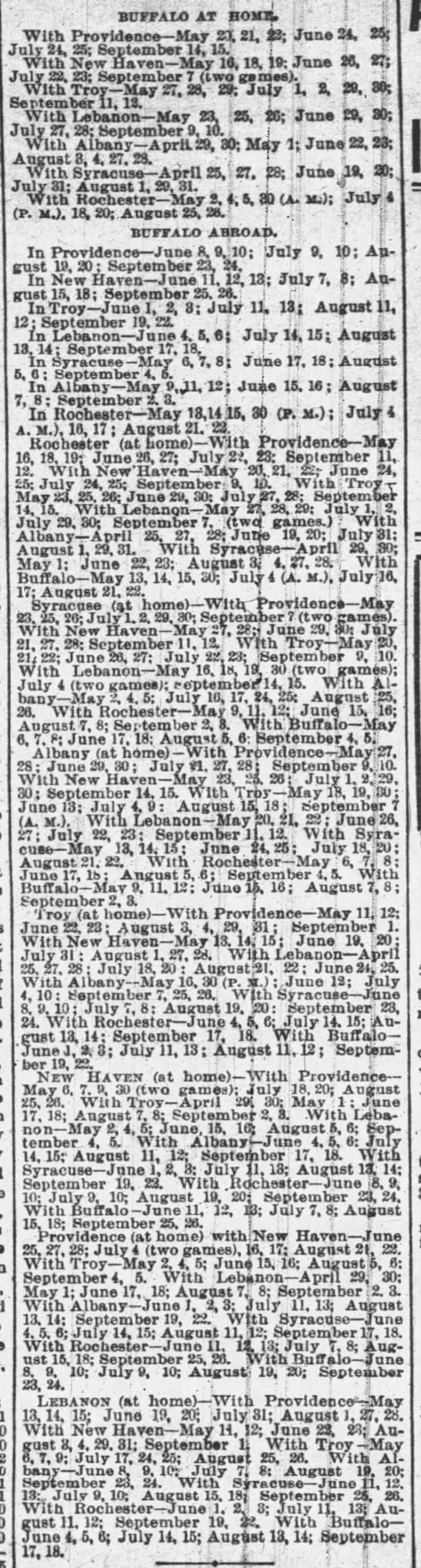 1891 Eastern Association schedule - 