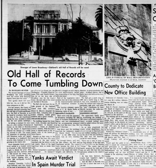 Hall to Records to be razed - with some history Mar 11, 1964 - 