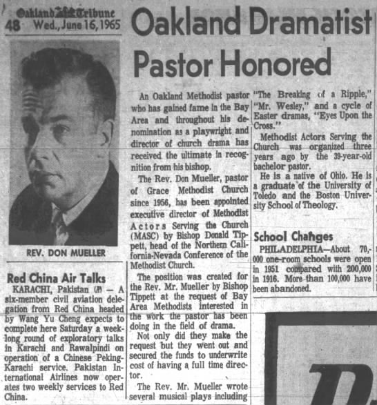 Rev. Don Mueller, pastor of Grace Methodist Church since 1956 - 
