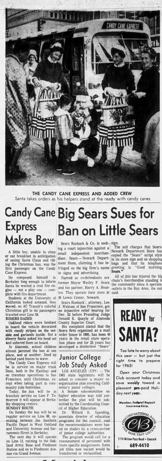 Candy Cane Express Makes Bow - Oakland Tribune December 04, 1964 - 