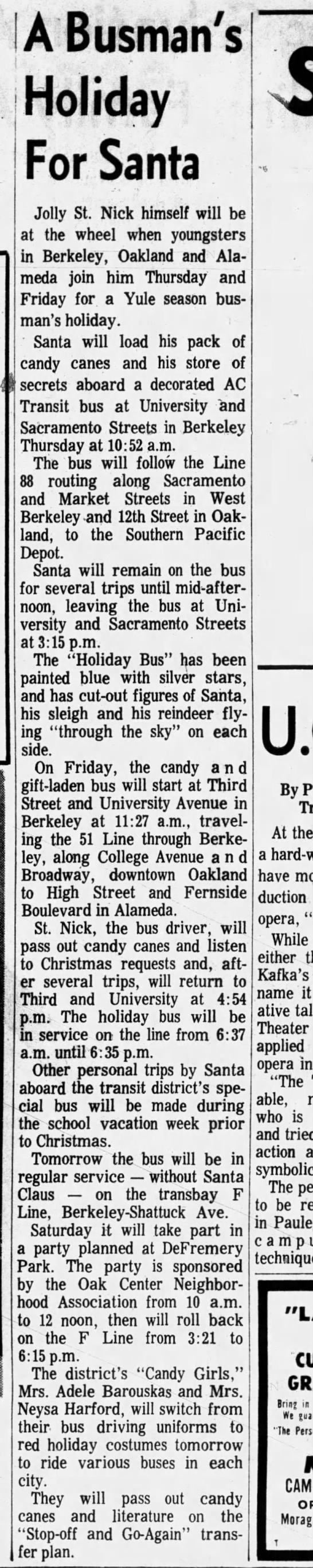 A Busman's Holiday for Santa - Oakland Tribune December 07, 1965 - 