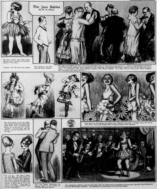 Newspaper illustrations of scenes from the Jazz Age - 
