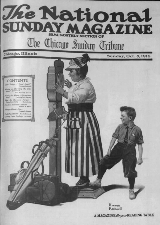 Norman Rockwell painting appears on cover of the Chicago Sunday Tribune, 1916 - 