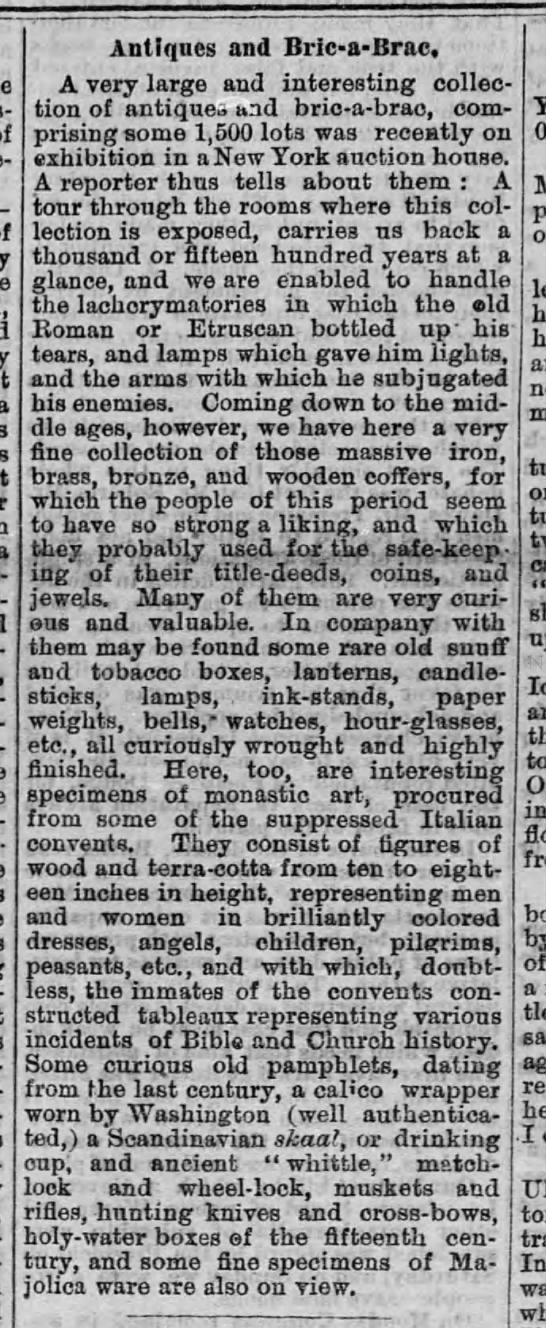 1874 description of historical bric-a-brac items - 