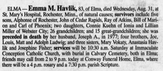 Obituary for Emma M. ELMA (Aged 83) - 
