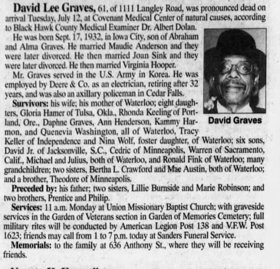 Obituary for David Lee Graves (Aged 61)