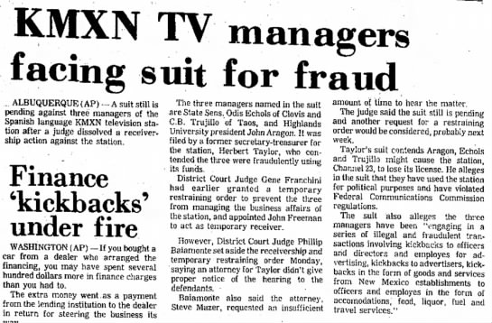 KMXN TV managers facing suit for fraud - 