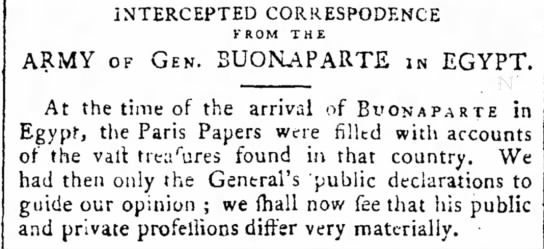 Paris papers filled with accounts of treasures in Egypt - 1799 - 