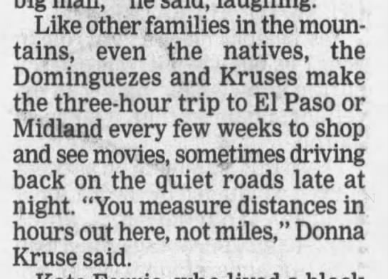 "Texans measure distance in hours, not miles" (1996). - 