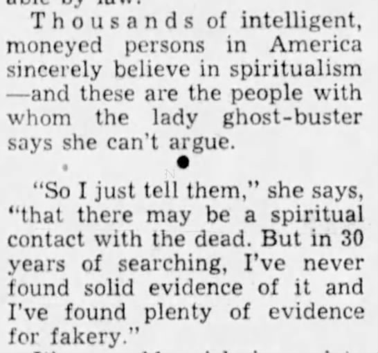 Rose Mackenberg quote on spiritual contact with the dead, 1953 - 