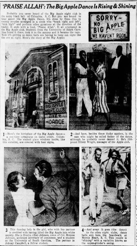 Photos of the 1937 "Big Apple" dance and the Columbia, South Carolina "Big Apple Night Club." - 