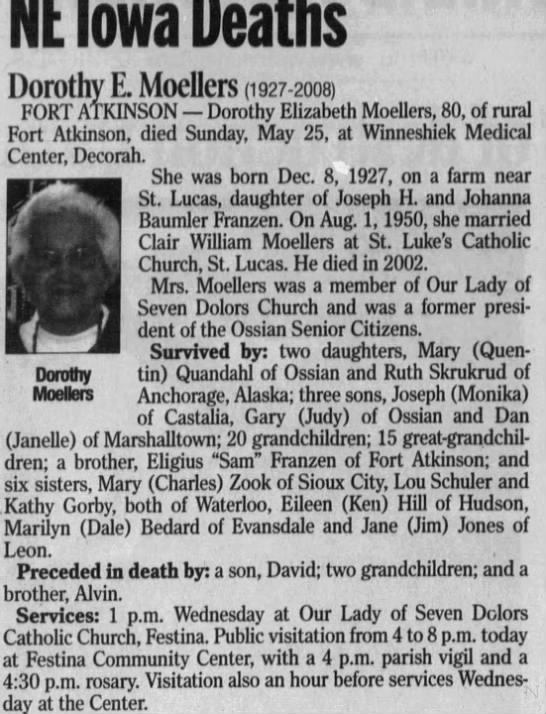 Obituary for Dorothy Elizabeth Mocllcrs (Aged 80) - 