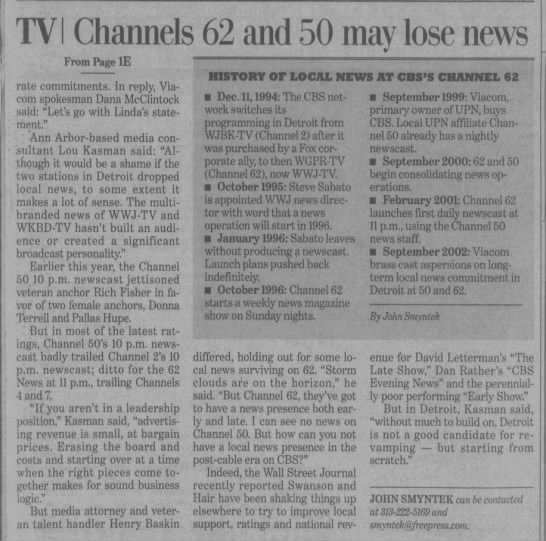 TV: Channels 62 and 50 may lose news - 