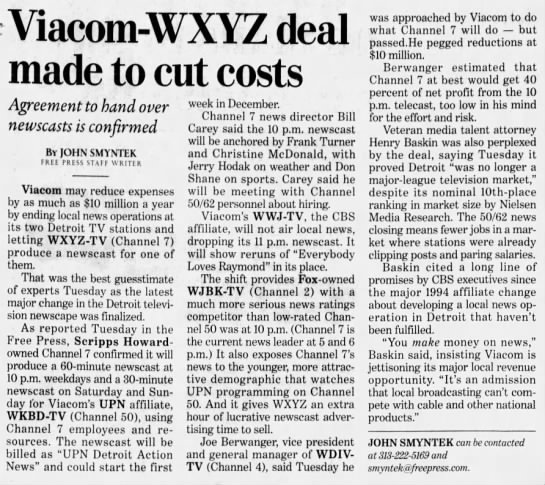 Viacom-WXYZ deal made to cut costs - 