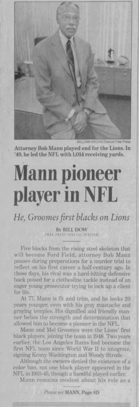 Mann pioneer player in NFL - 