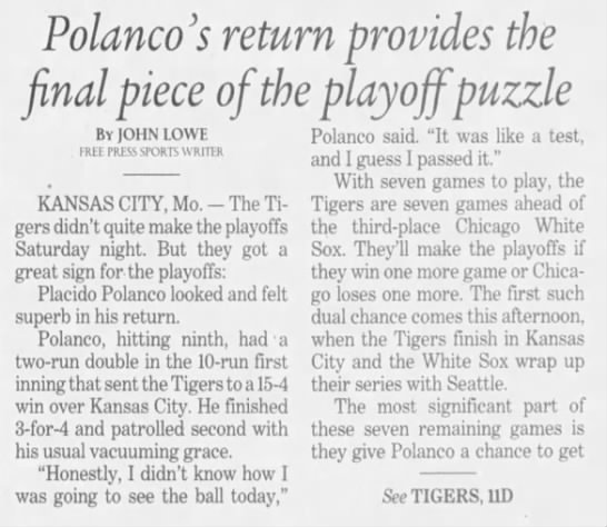 Sun 9/24/2006: Polanco return (pg 1 of 2) - 