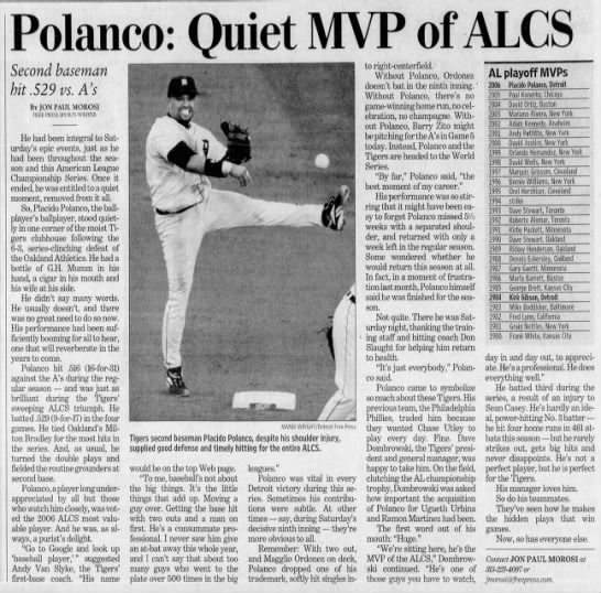 Sun 10/15/2006: Polanco ALCS MVP - 