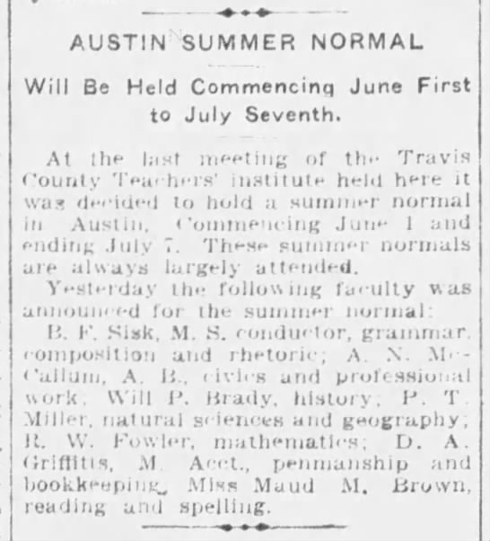Austin Summer Normal: Will Be Held Commencing June First to July Seventh - 