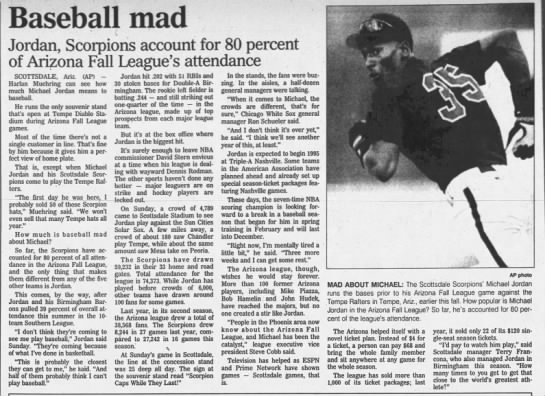 Baseball mad: Jordan, Scorpions account for 80 percent of Arizona Fall League's attendance - 