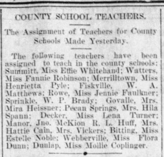 County School Teachers: The Assignment of Teachers for County Schools Made Yesterday - 