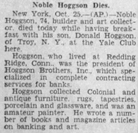 Noble Hoggson Dies - 