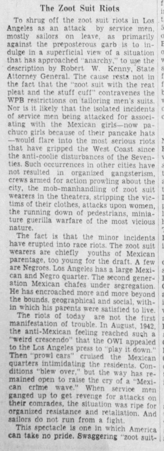 Excerpt from an editorial identifying the Zoot Suit Riots as race riots - 