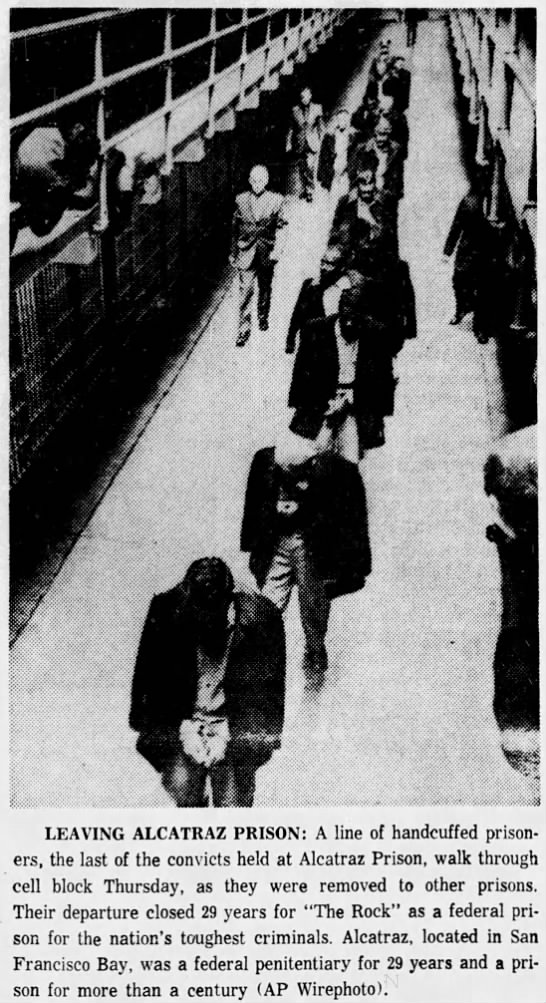 Picture of inmates exiting Alcatraz Prison after its closure in 1963 - 