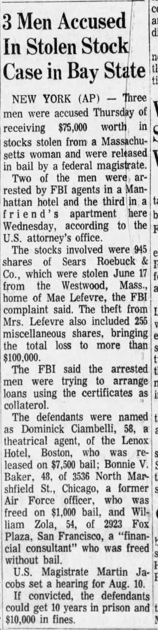 Red Hogan stolen stocks (24 July 1971) - 