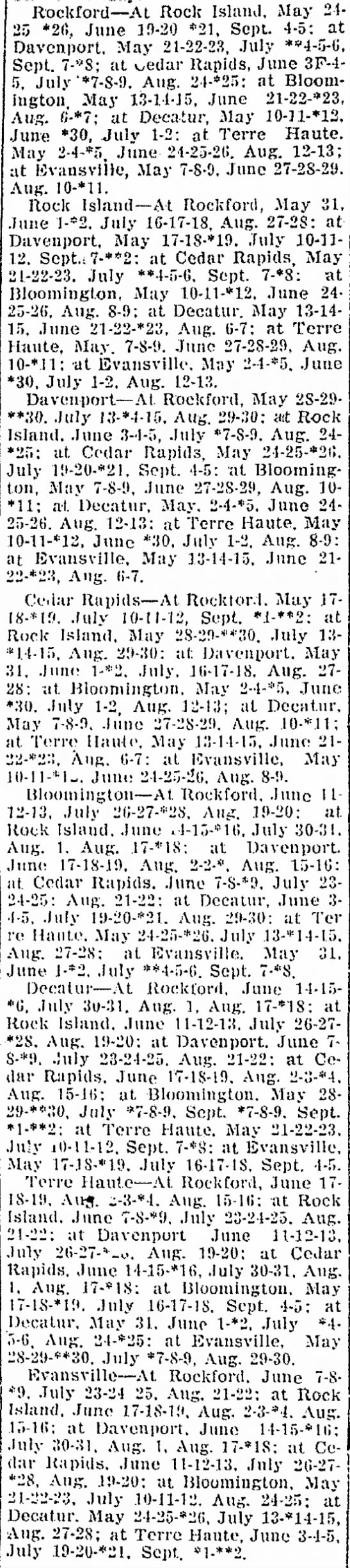 1901 Three-I League schedule - 