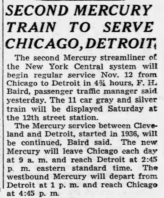 Second Mercury train to serve Chicago-Detroit introduced - 