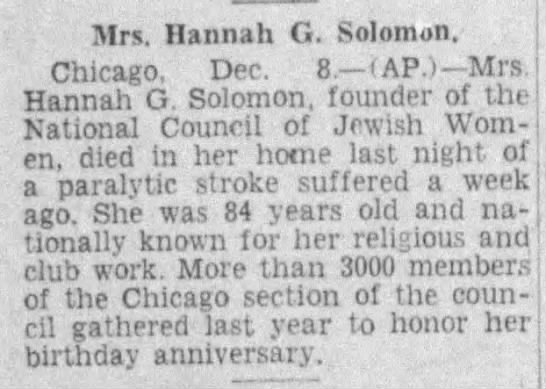 Mrs. Hannah G. Solomon - 