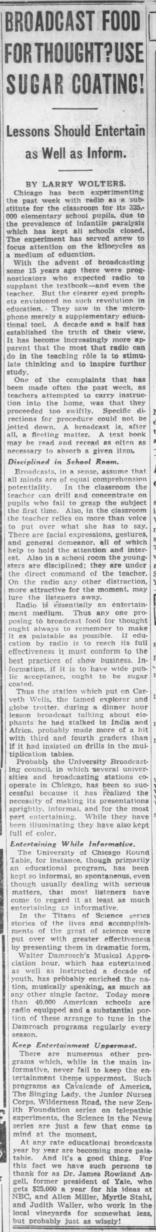 Broadcast Food for Thought? Chicago Tribune. 9.19.1937 - 