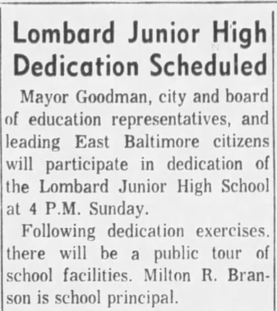 Lombard Junior High Dedication Scheduled - 