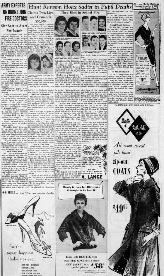 Chicago Tribune 04 Dec 1958 Hunt Ransom Hoax Sadist in Pupil Deaths - 