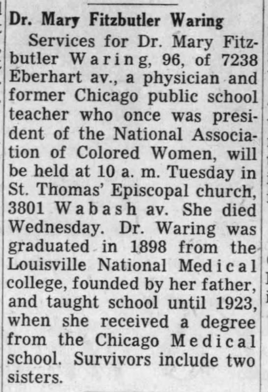 Waring, Mary Fitzbutler 1958 obit
LNMC graduate - 