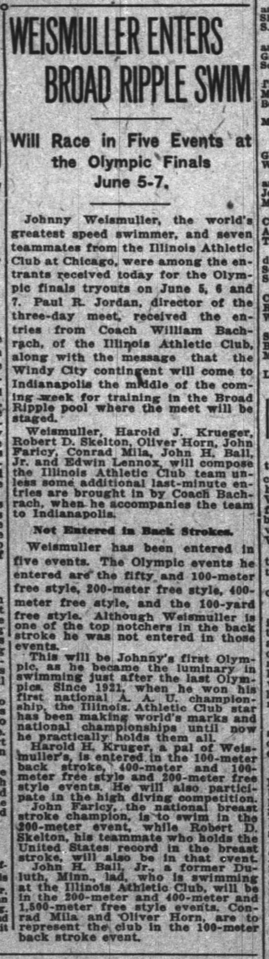 Broad Ripple Pool Olympic Trials preview May 24 1924 - 
