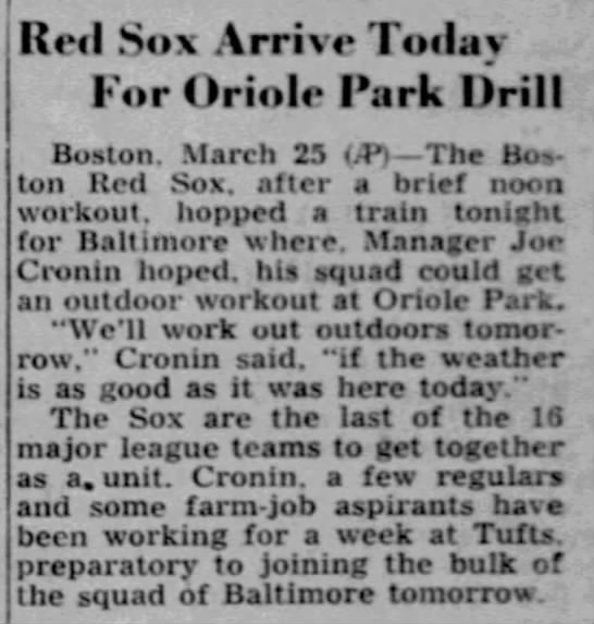 Red Sox Arrive Today For Oriole Park Drill - 
