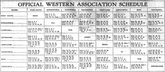 1920 Western Association schedule - 