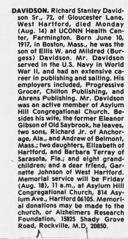 Obituary for Richard Stanley DAVIDSON (Aged 72) - 