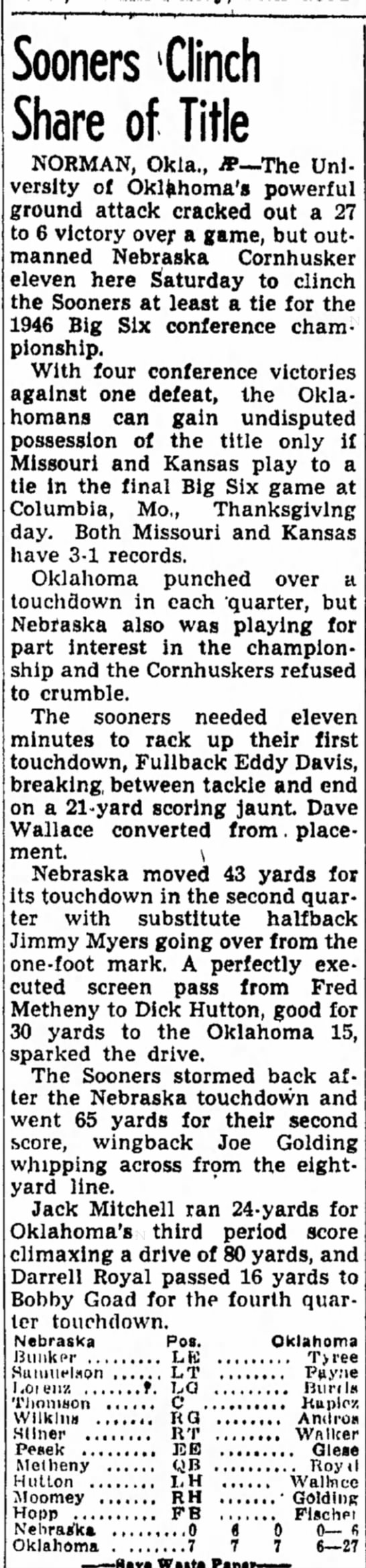 1946 Nebraska-Oklahoma football AP - 