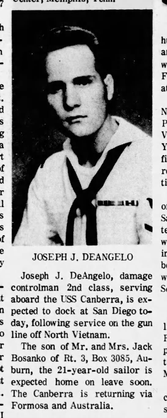 Joseph J. DeAngelo expected home on leave from Navy soon - 
