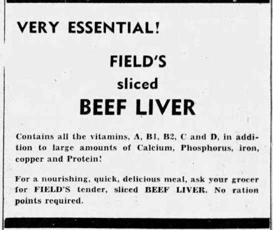 No rationing points required for beef liver, Kentucky 1944 - 