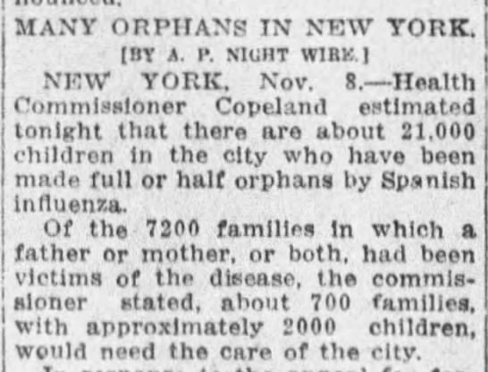 Many children left orphans after the Spanish flu outbreak - 