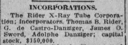 Rider X-Ray Tube Corporation (Adolphe de Castro) - 